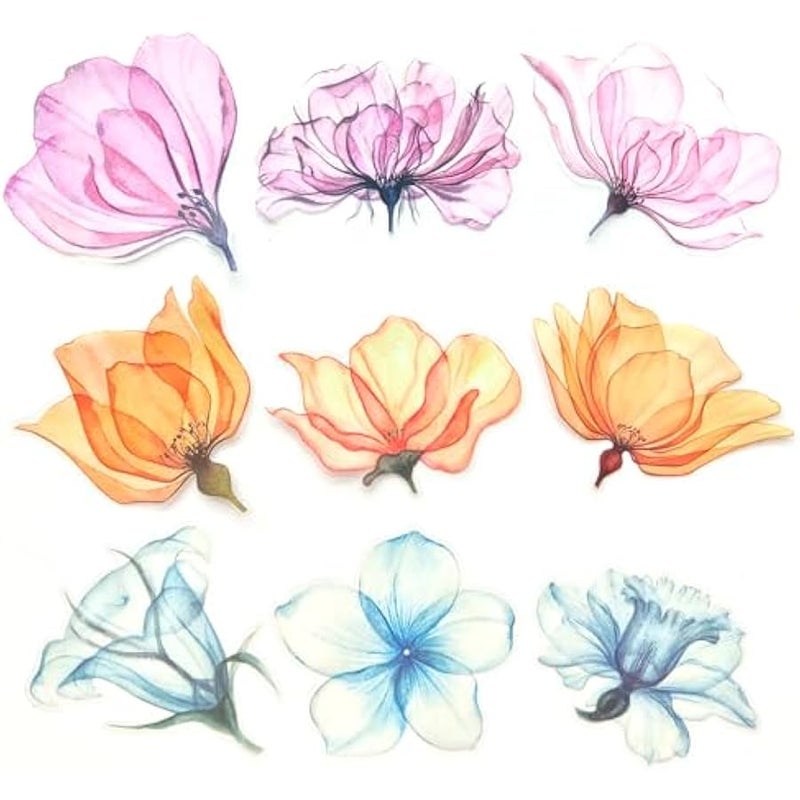 Large Flower Stickers - 30 Pcs Big 4 Clear PET Floral Stickers for Scrapbooking, Journaling, Junk Journal, Scrapbook Supplies - Waterproof Transparent for Crafts, Wall Decor, Window Decals - Image 1